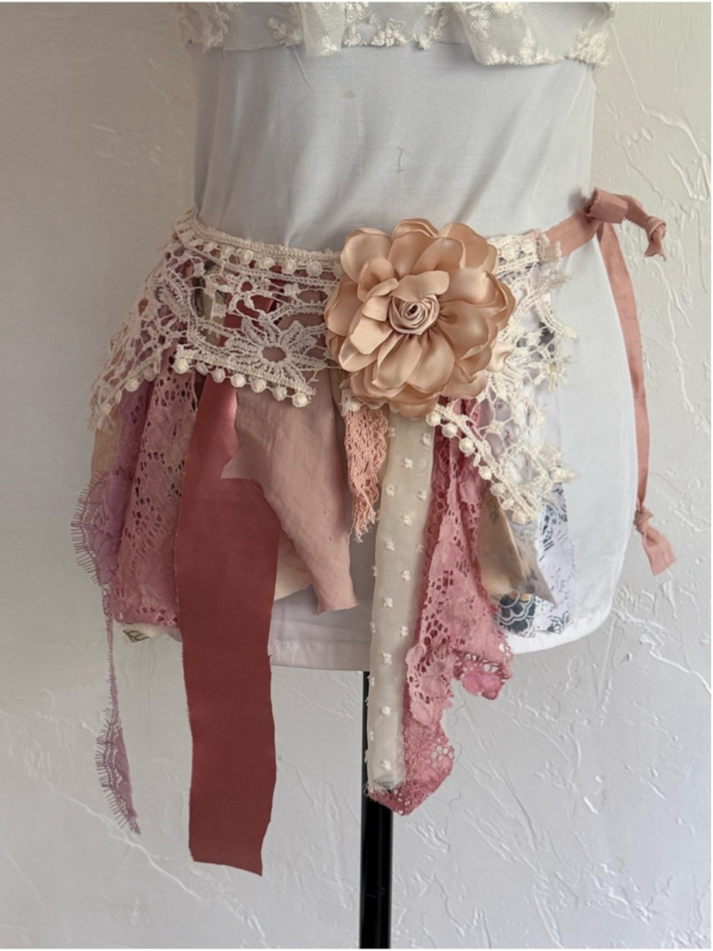 Boho Lace Fabric Scrap Tie Waist Belt